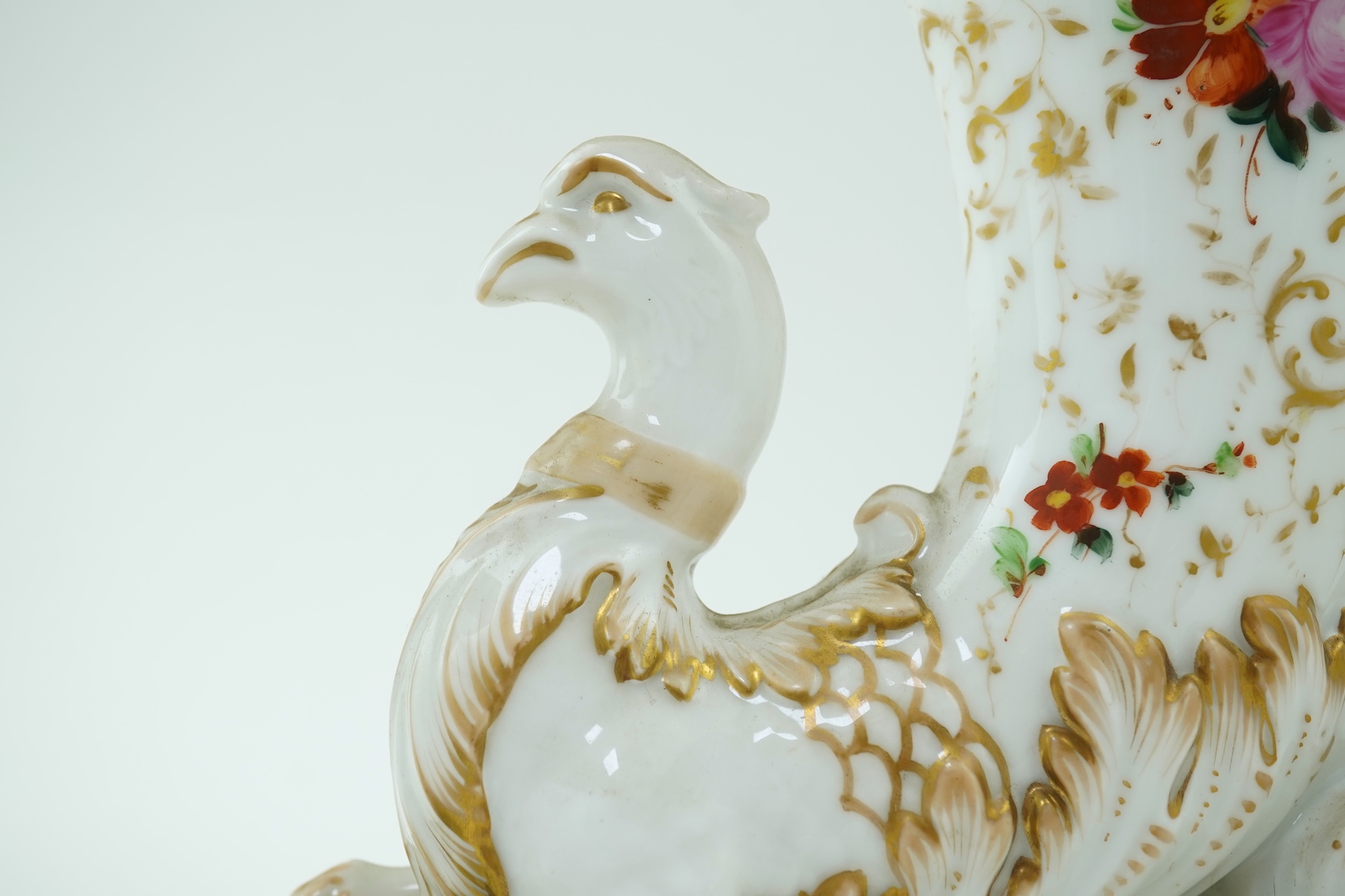 A pair of Paris porcelain cornucopia vases, mid 19th century